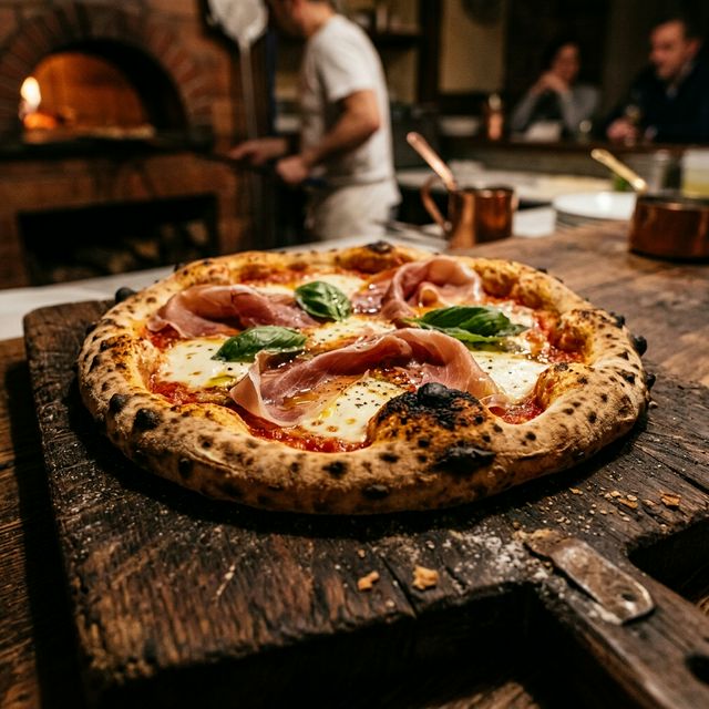 Pizza napolitana Di Parma com mozzarella de búfala e presunto de parma na Forneria Don Martinelli